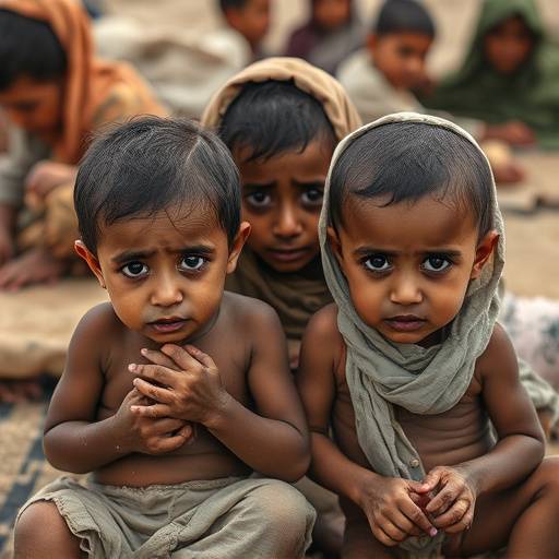 Bambini yemeniti che soffrono di malnutrizione in un campo profughi